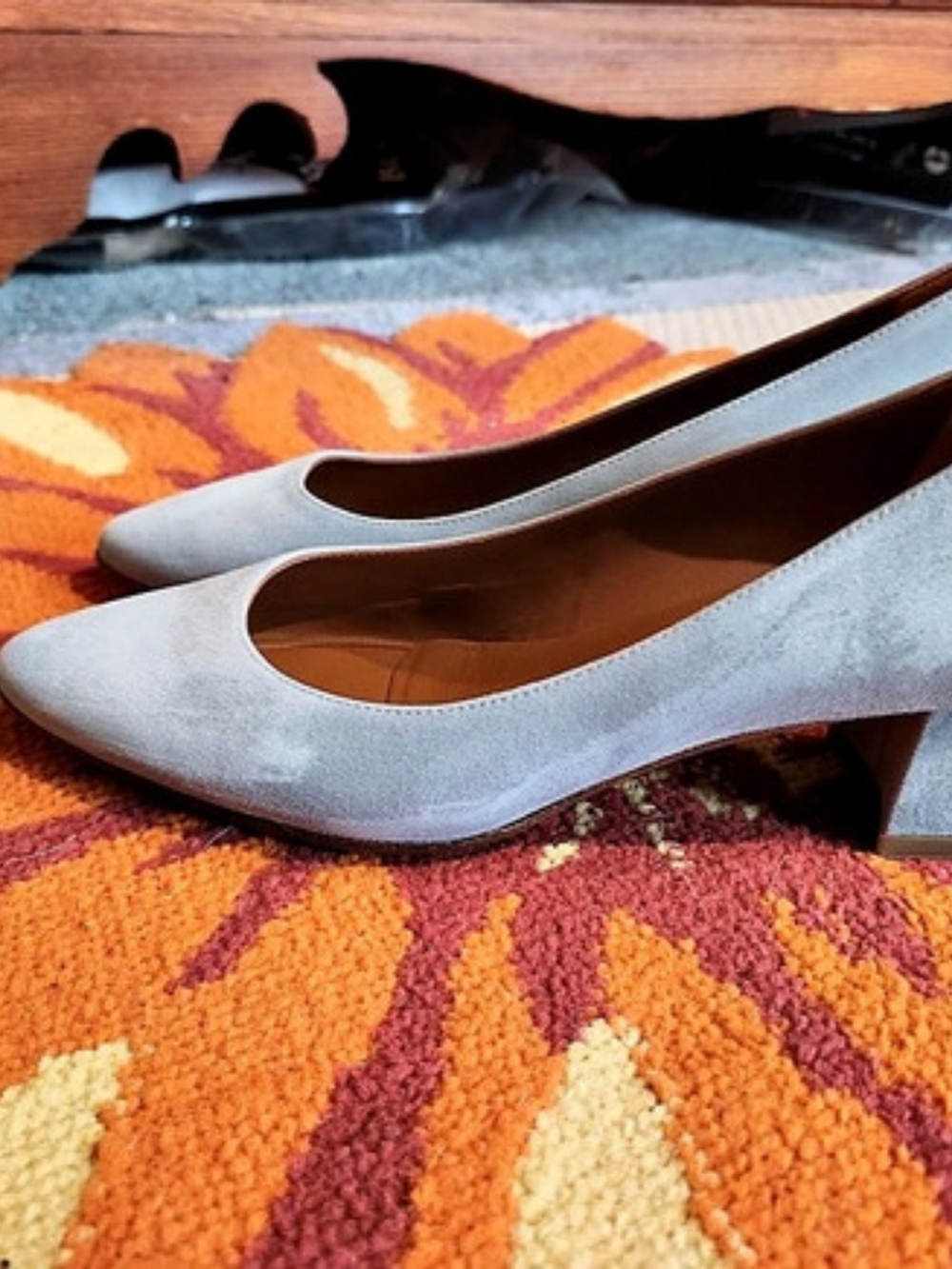 AQUATALIA Kari Waterproof Suede Pump Pointed Toe Block Heel Princess Blue